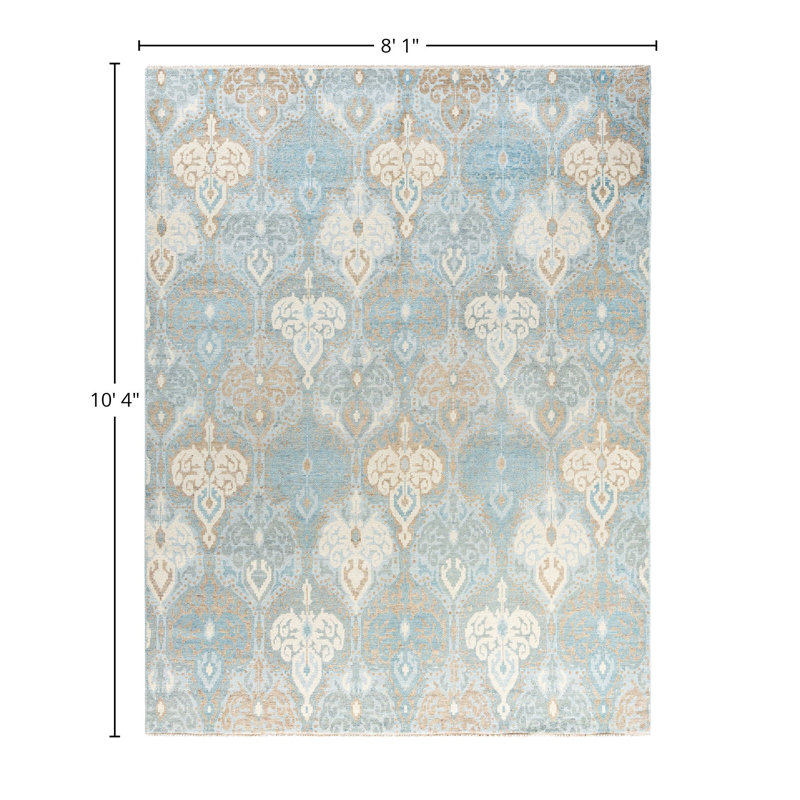 Hand-Knotted Gray and Blue Wool Rectangular Area Rug