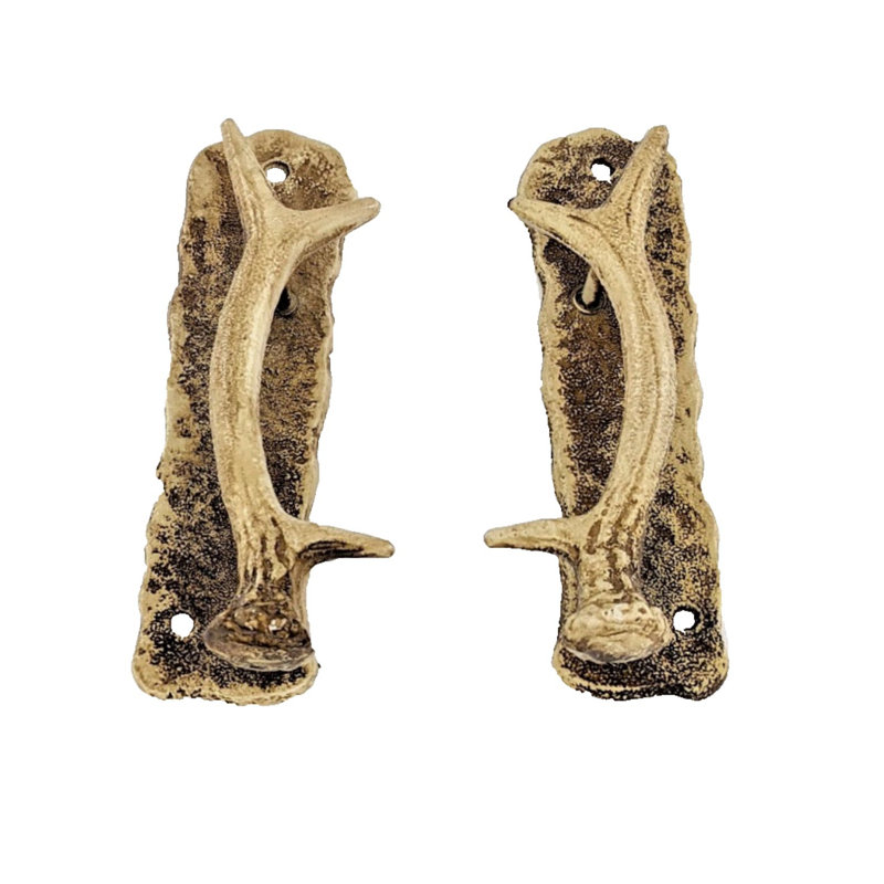 Cast Iron Rustic Deer Antler Door Handles Pair for Cabin or Lodge Decor
