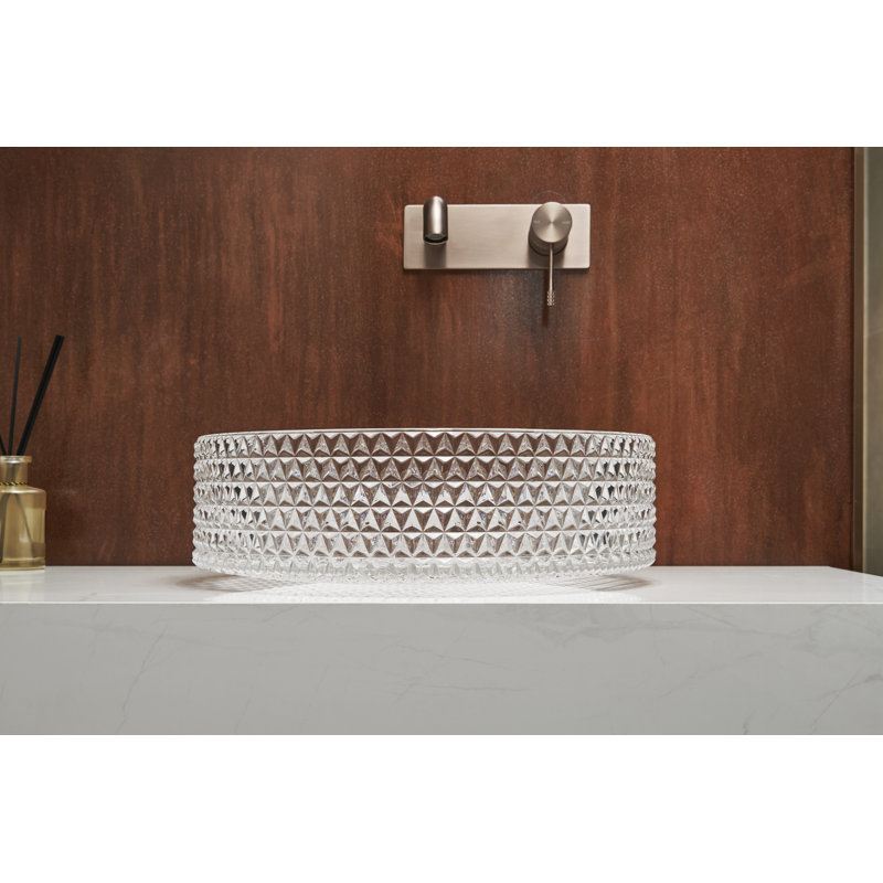 Selected 15.55'' Glass Circular Bathroom Sink, Crystalline Clear