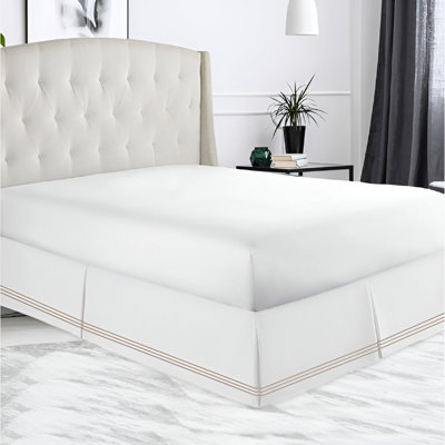 400TC Sateen Solid Cotton Triple Embroidered Tailored Bed Skirt Upto 50" Drop Length