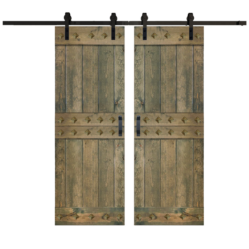 Porte de grange à panneaux et en bois avec quincaillerie d'installation, Gris foncé, 60 po x 84 po