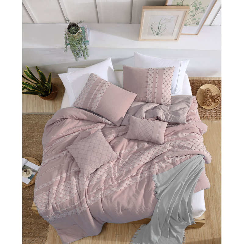 Swift Home 100% Cotton 5-Piece Honeycomb Smocking Pom Pom Jacquard Comforter Set - 2 Decorative Pillows Included - All-Seasonal Warmth, Durable, Easy Care