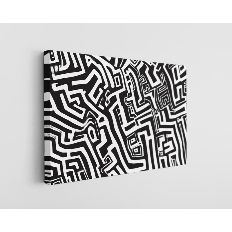 Reproduction d'art sur toile de haute qualité en noir et blanc sur un labyrinthe abstrait noir et blanc - art élégant - cadeau - reproduction murale, reproduction de peinture