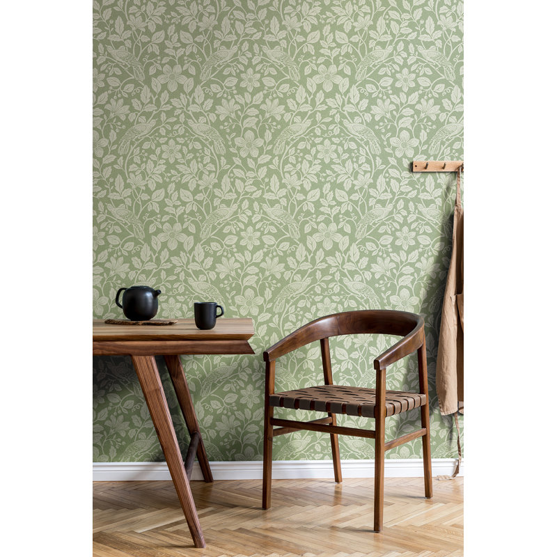 Manjeet Bird Vine Wallpaper, Green