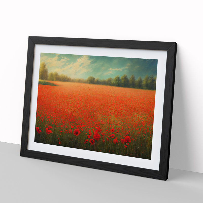 Radiant Poppies Flowers - Single Picture Frame Painting, 34cm H x 46cm W x 2cm D, Black
