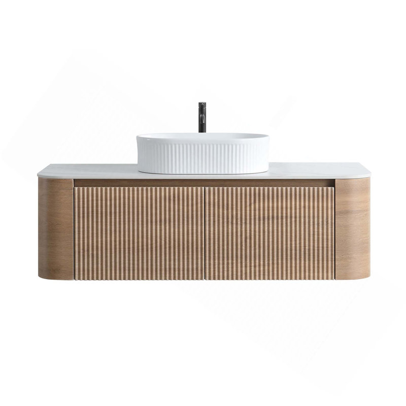 Meuble-lavabo flottant mural 48 po avec lavabo, armoire de rangement et porte-serviettes gratuit 48 po, Chêne miel, 48"