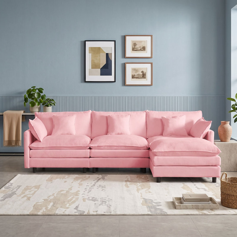 Canapé modulaire en L avec repose-pieds mobile, Rose