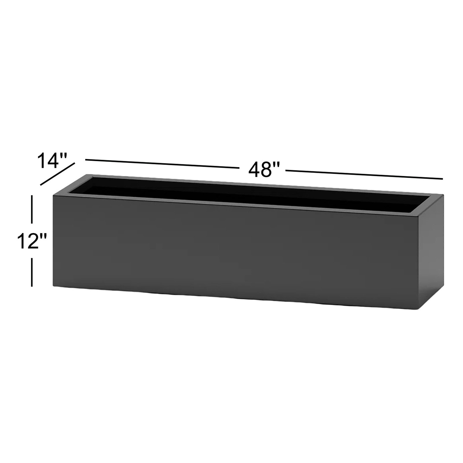 Rosann Handmade Planter Box, 12" H x 48" W x 14" D, Black