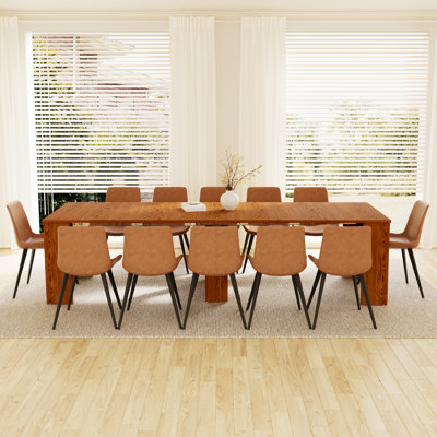 Haakon 118‘’ Kitchen Dining Table Set with Chairs, Extendable Console Table With Extension Leaves Holder, Dining Room Table, Seats 2-12, Space-saving Long Folding Dining Table Furniture( Table+ 12 Chairs)