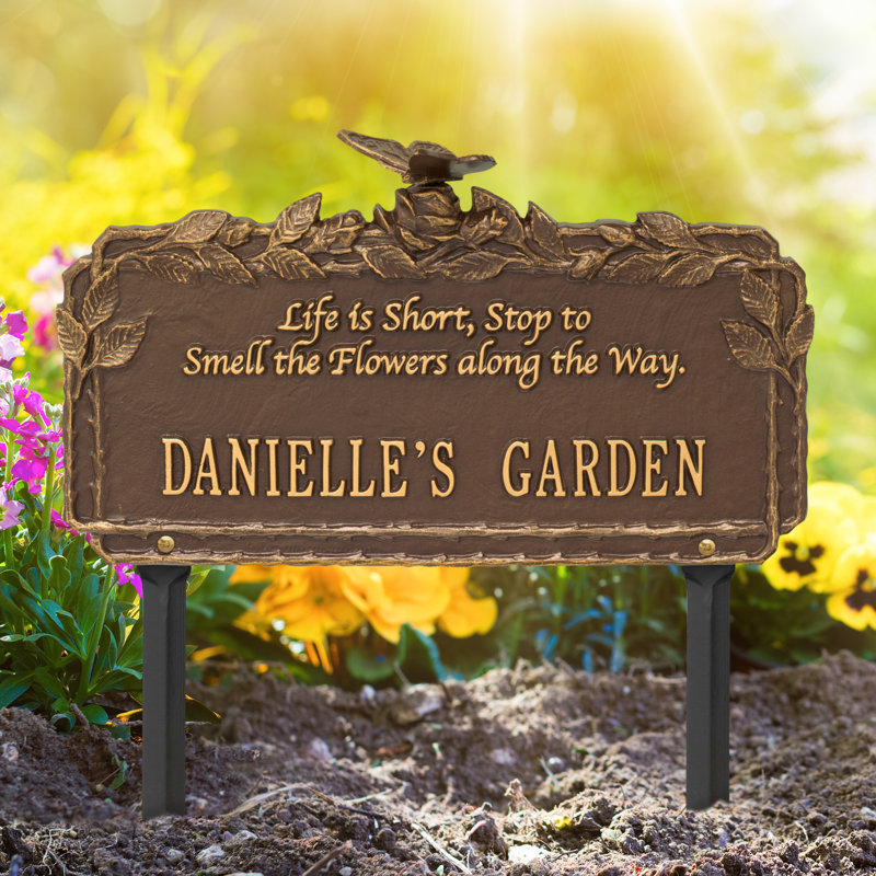 Plaque de jardin papillon avec citation rose, Bronze/Doré, Oui