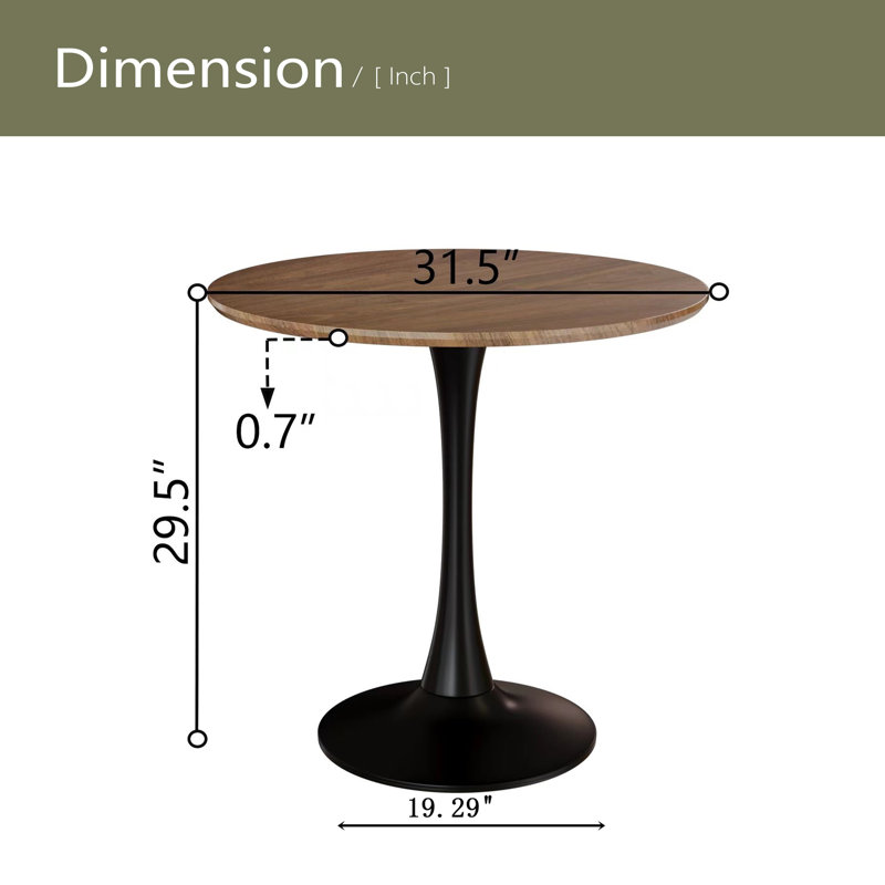 Table de salle à manger 31,5 "ronde, table de salle à manger  et table de salle à manger pour 2 à 4 personnes, Noyer, Noir