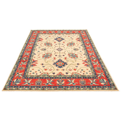 Tapis de zone one-of-kind-noué la 2010 ivoire/rouge 8 pi 11 po x 11 pi zone de laine 10 po Gazni