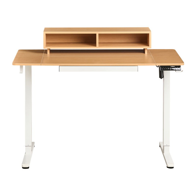 Electric Adjustable Standing Desk LUCAMA Light Brown/ White 120 cm 60 cm with USB Port, Light Brown/White