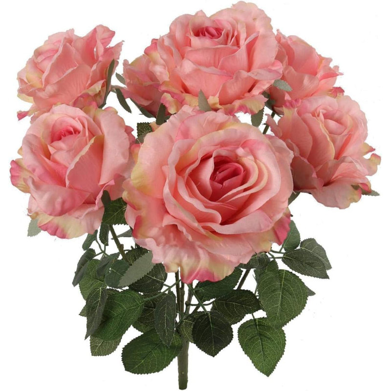 Ensemble de 4 rosiers artificiels roses 20 po avec 7 fleurs en soie (ensemble de 4)