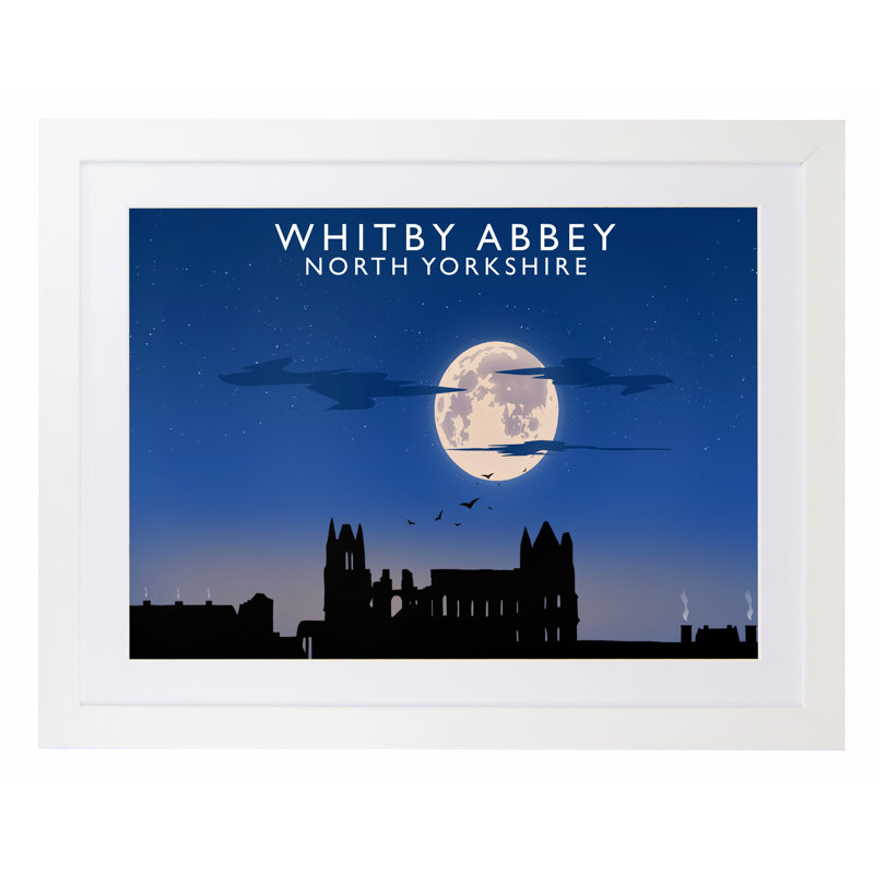 Whitby Abbey (Night) by Richard O'Neil - Print, White Wood Frame, 44 cm H x 54 cm W x 2.2 cm D