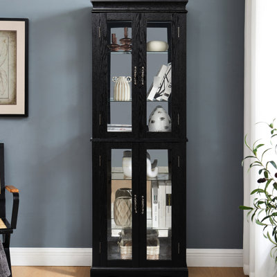 Elegant Glass Display, Lighting, Movable Partition, Square Top, Six - Tier Design, Treasures Black Storage, Hinge, Lighting System, Wine,