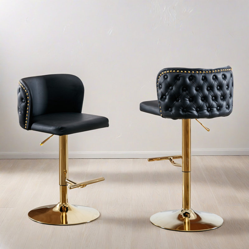 Swivel Barstools Adjusatble Counter Height Chrome Base Bar Stools With Back For Home Pub And Kitchen Island (Set Of 2), Black
