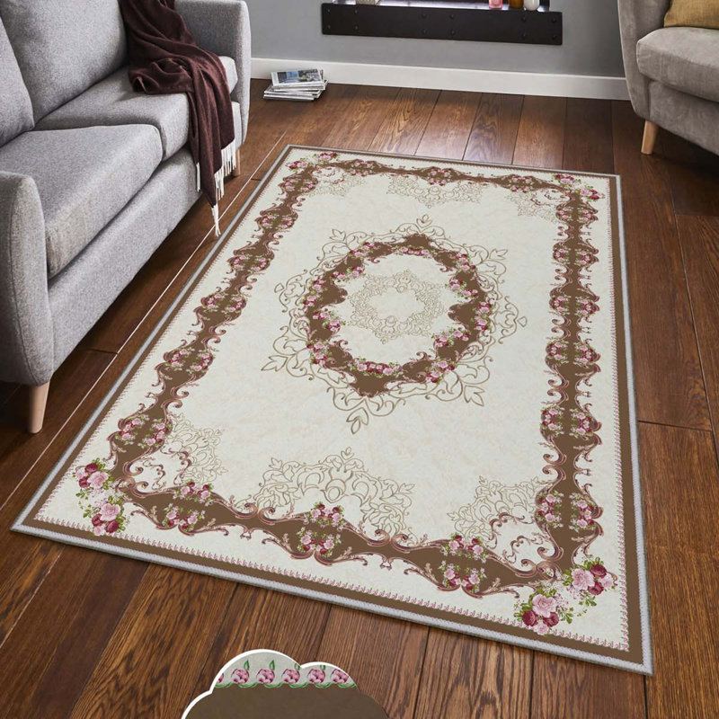 Tapis brun / crème en polyester tissé à la machine 3 pi 3 po x 6 pi 7 po Manske