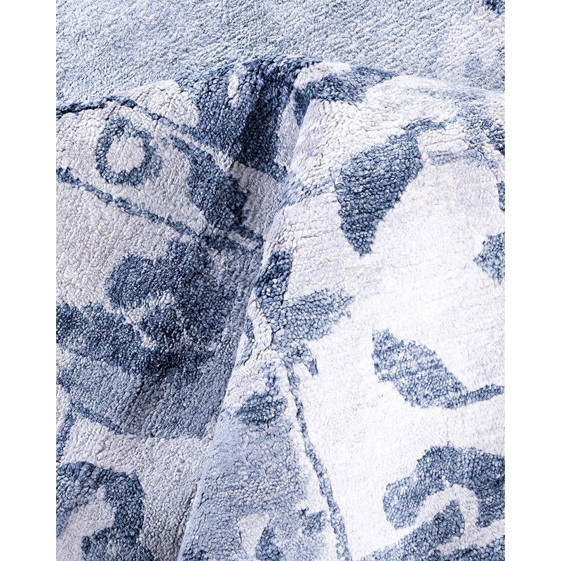 Gray Hand-Knotted Silk Rectangular Area Rug, 9' 4" x 12' 1"