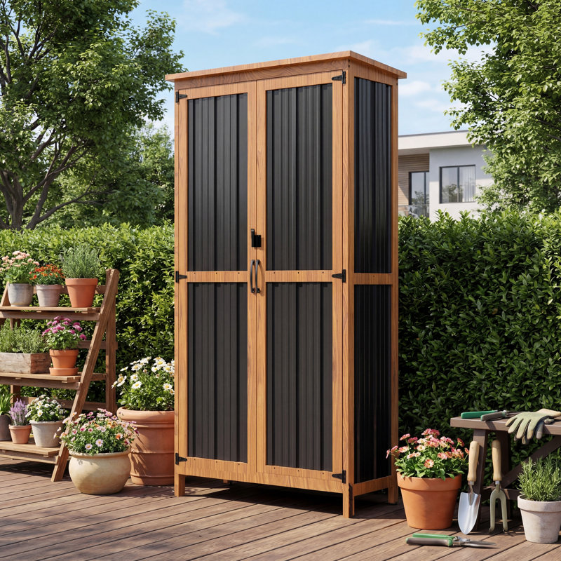 Armoire de rangement pour l'extérieur, abri de jardin verrouillable à 3 tablettes réglables, rangement pour outils pour piscine, noir
