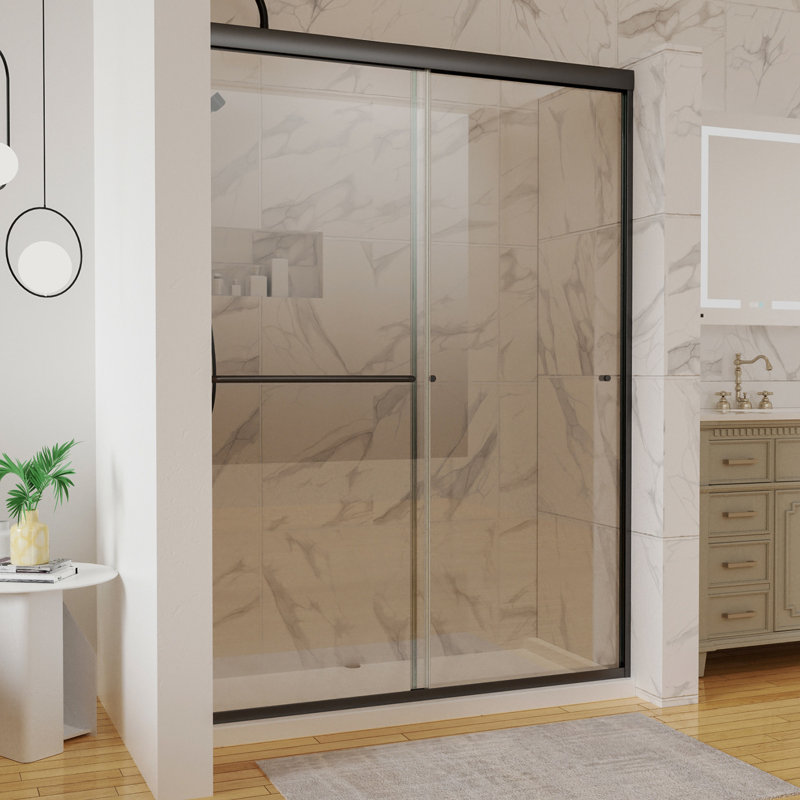 Matte Black Sliding Shower Door With Scum Coatings And Clear Vision 54" X 72" Water-repellent Panels