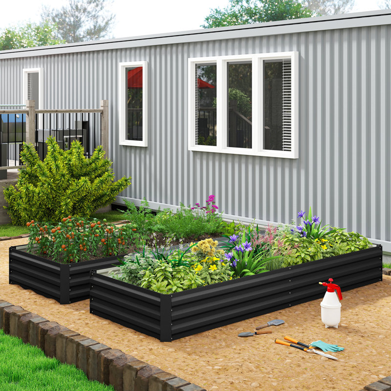 Lit de jardin surélevé en métal Evelin, 11.75" H x 95" W x 35.75" D, Black, 1