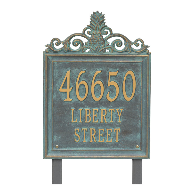 Plaque d'adresse sur 3 lignes Lanai Pineapple, Bronze, vert-de-gris, Oui