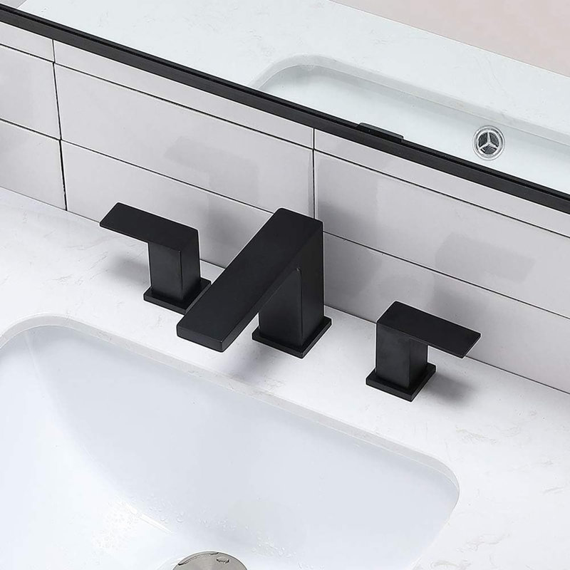 Robinet de salle de bain surdimensionné à 3 trous et 2 poignées, Noir mat