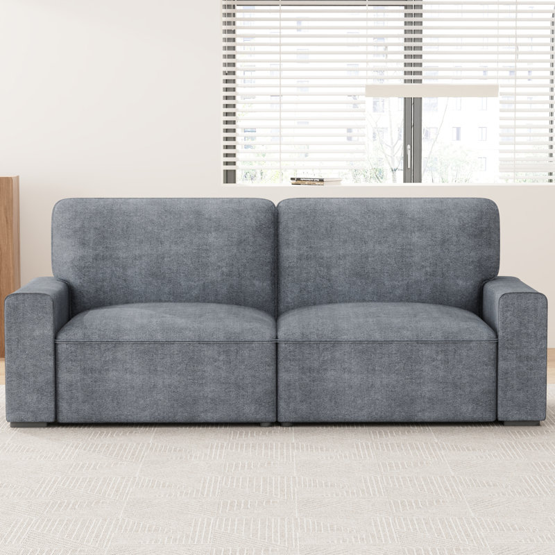 Modern Loveseat Sofa for Living Room, 220cm Chenille Sofa, Spring Cushions, Solid Wood Frame, Easy Assembly for Small Spaces