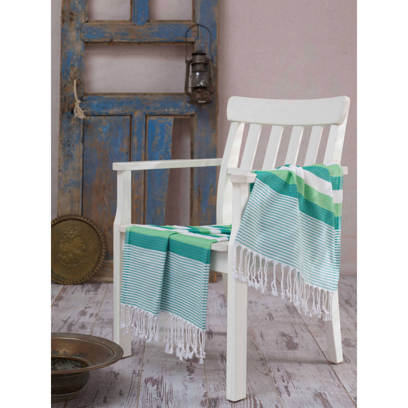 Serviette de plage 100% coton Eldridge, Vert / blanc