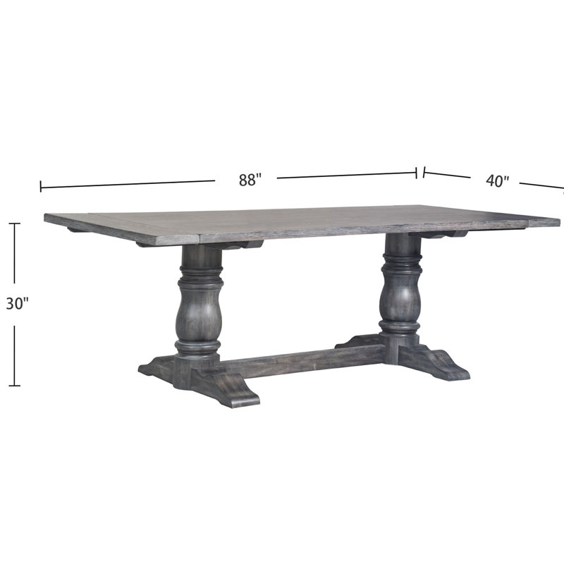 Table rectangulaire à tréteaux, gris antique, 70 mm d'épaisseur, piédestal à double tournage, placage de chêne et Pb, table de salle à manger 6 po avec plateau, surface