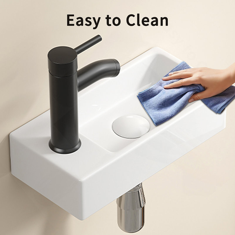 Ceramic Wash Basin Right Hand Without Tap & Drain Wall Hung Basin Sink Small Cloakroom Basin Rectangle