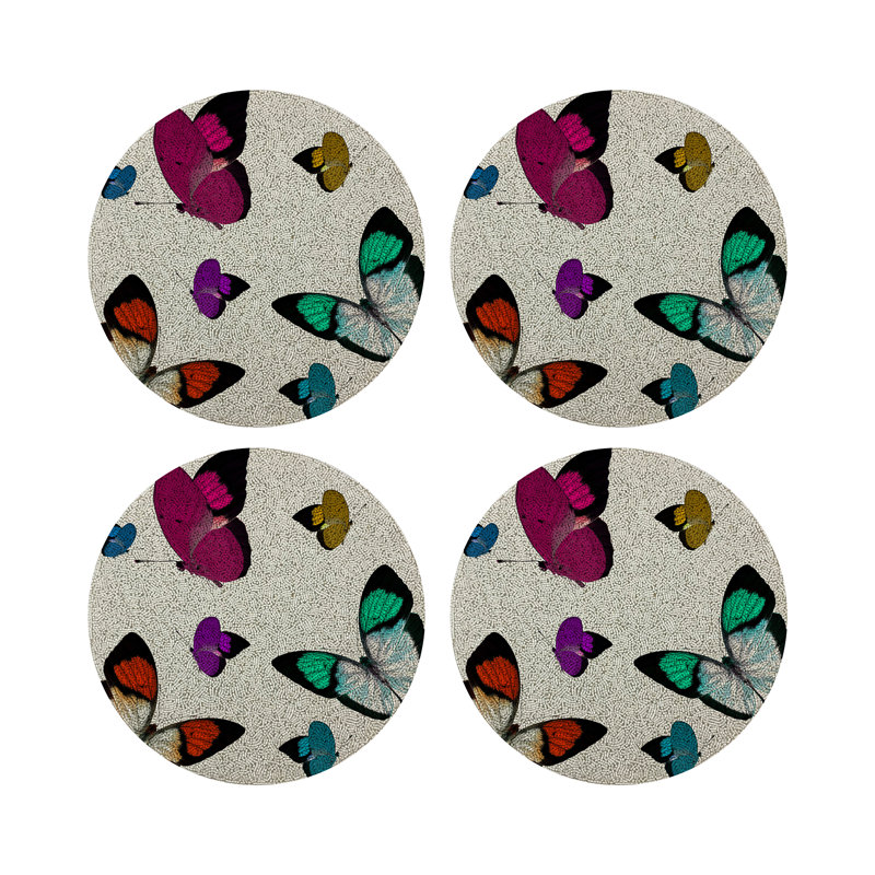 Butterflies Vegan Leather Round Pebble Placemat, Original