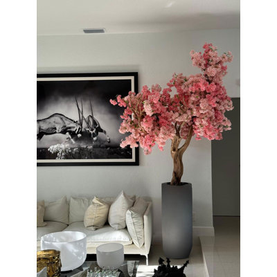 Pink Cherry Blossom Tree In Matte Planter