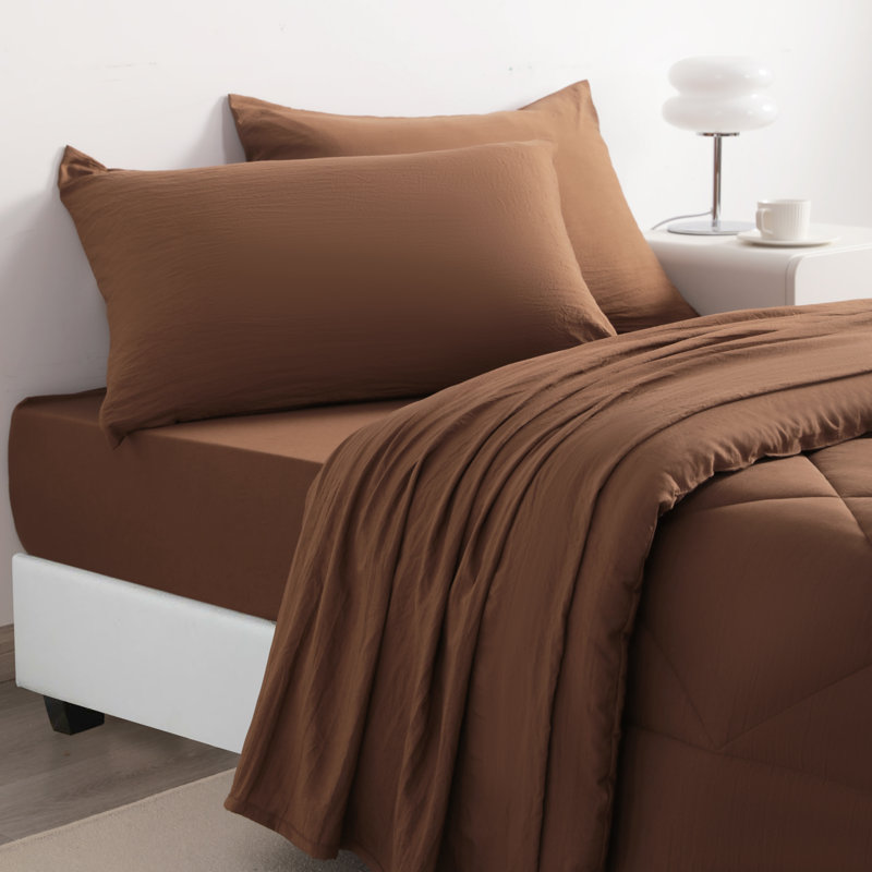 Ensemble de literie pour lit simple 5 pièces doux et respirant, Simple (5 pièces), Brun