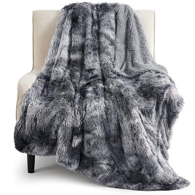 Bedsure Fluffy King Size Blanket for Bed, Thick Warm Sherpa Fleece Faux Fur Bedding, Large Fuzzy Plush Minky Couture Blanket for Winter, Cozy Gifts for Women Men, 108x90, Tie Dye Grey