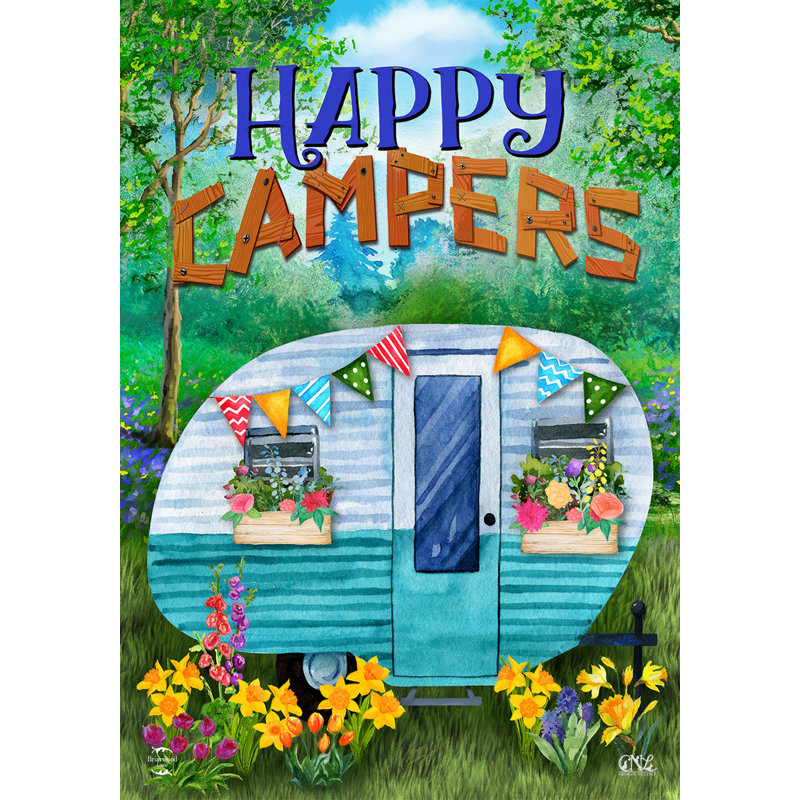 Drapeau de jardin printanier Happy Campers