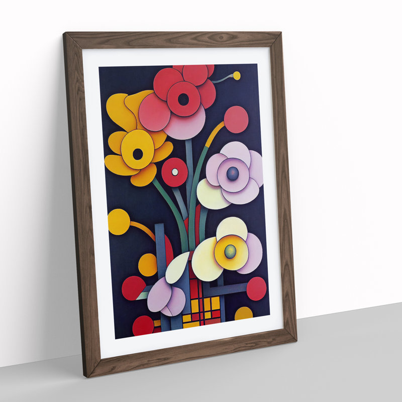 Abstract Flowers No.3 - Framed Print, 46cm H x 34cm W x 2cm D, Walnut