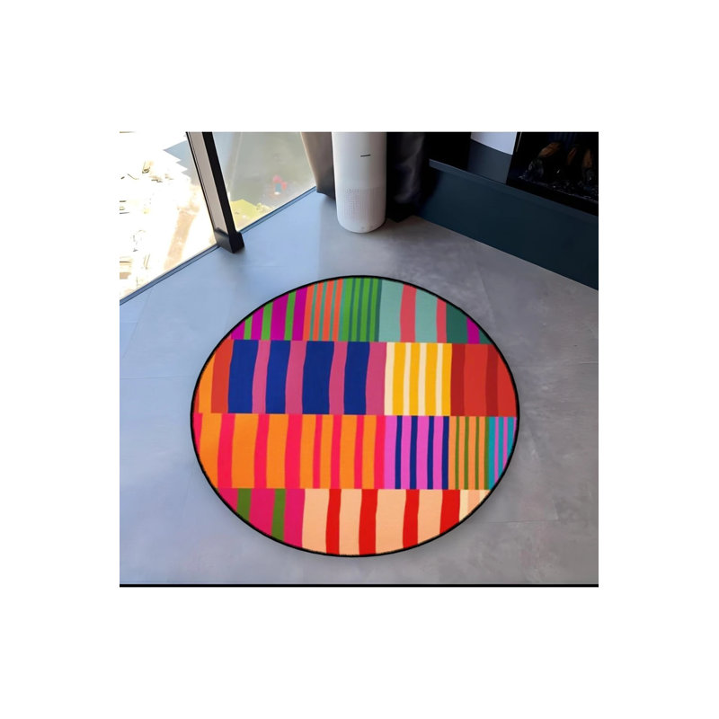 Multicolored Striped Geometric Patterned Round Woven Base Modern Decorative Carpet, Round 2'8"