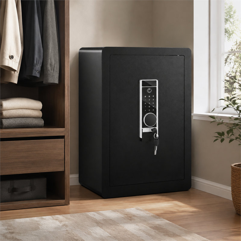 Coffre-fort domestique en acier de 60 cm de hauteur et de 62 litres, idéal pour ranger argent liquide, or et autres objets de valeur.