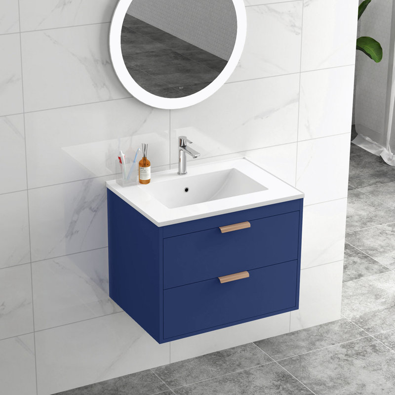 24 " W Wall Mounted Wall Mounted 1 Single Vanity Bathroom Vanity With Ceramic Top