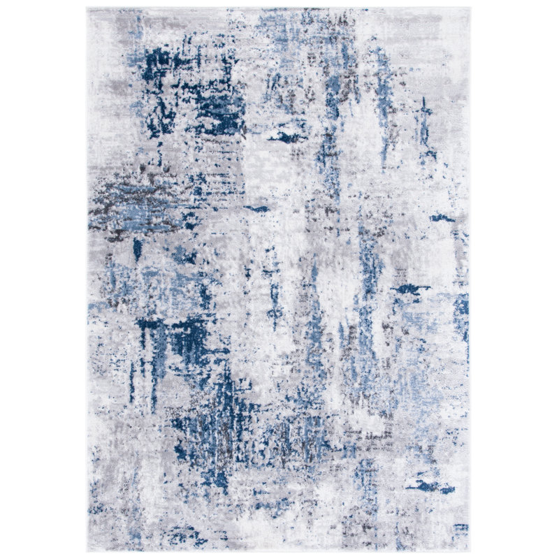Minyard Abstract Gray/Blue Area Rug, Rectangle 9' x 12'