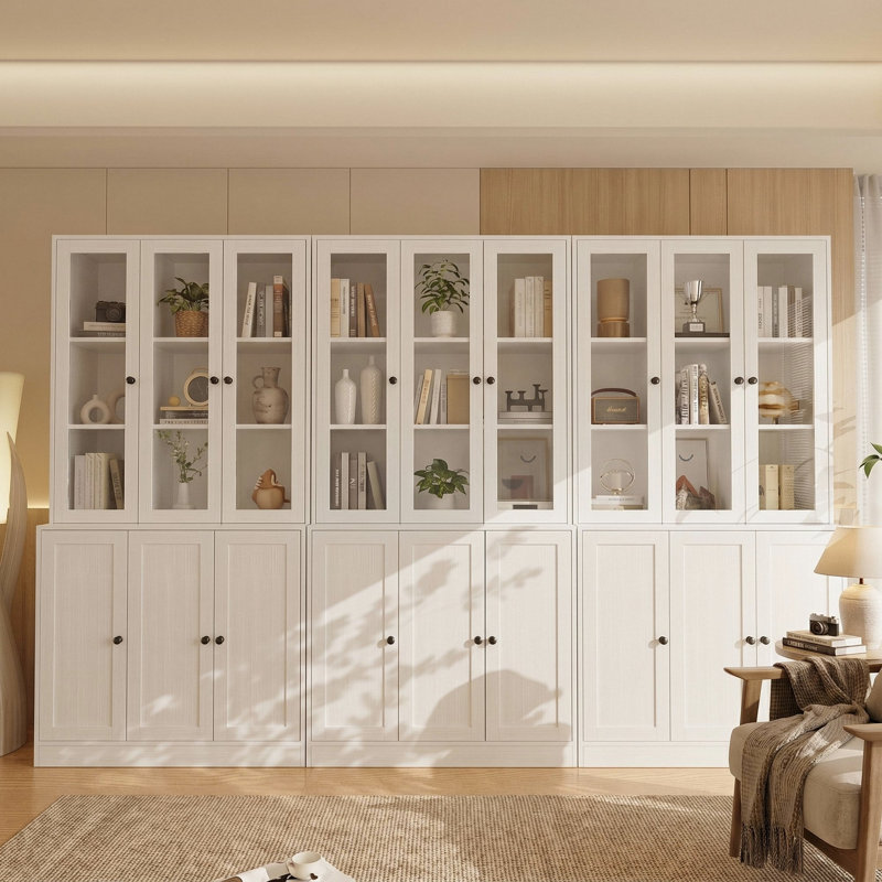 Bibliothèque blanche à 5 niveaux avec 18 portes