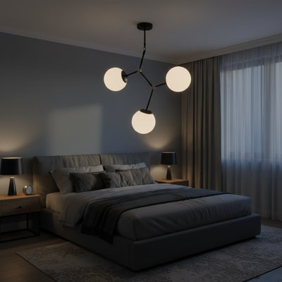 3 Lights Metal Body Chandelier With Glass Cap