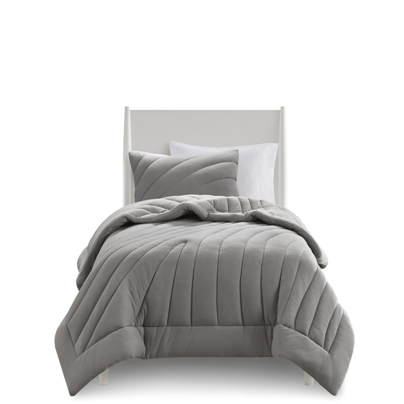 Édredon 3 pièces double / grand gris, rembourrage 350 g / m², - Textile, lavable à la machine, livré avec et 2 taies décoratives, avec