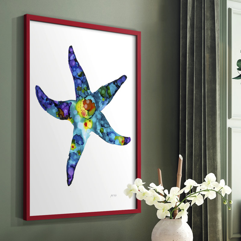 Sea Star, reproduction encadrée - bois massif, Rouge, H 10 po x l 8 po