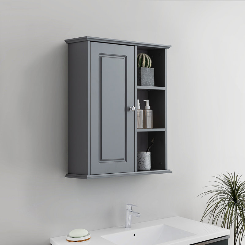  24 in. W x 7 in. D x 28 in. H Bathroom Storage Wall Cabinet Ready to Assemble, Gray