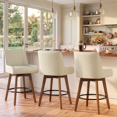 Extra-Wide 360° Swivel Bar Stool With Pocket Spring Seat & Solid Wood Base