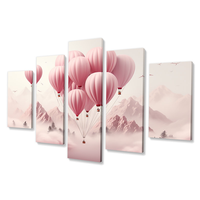 «Pink Air Balloon Adventure On Peak», art mural en montgolfière pour salon