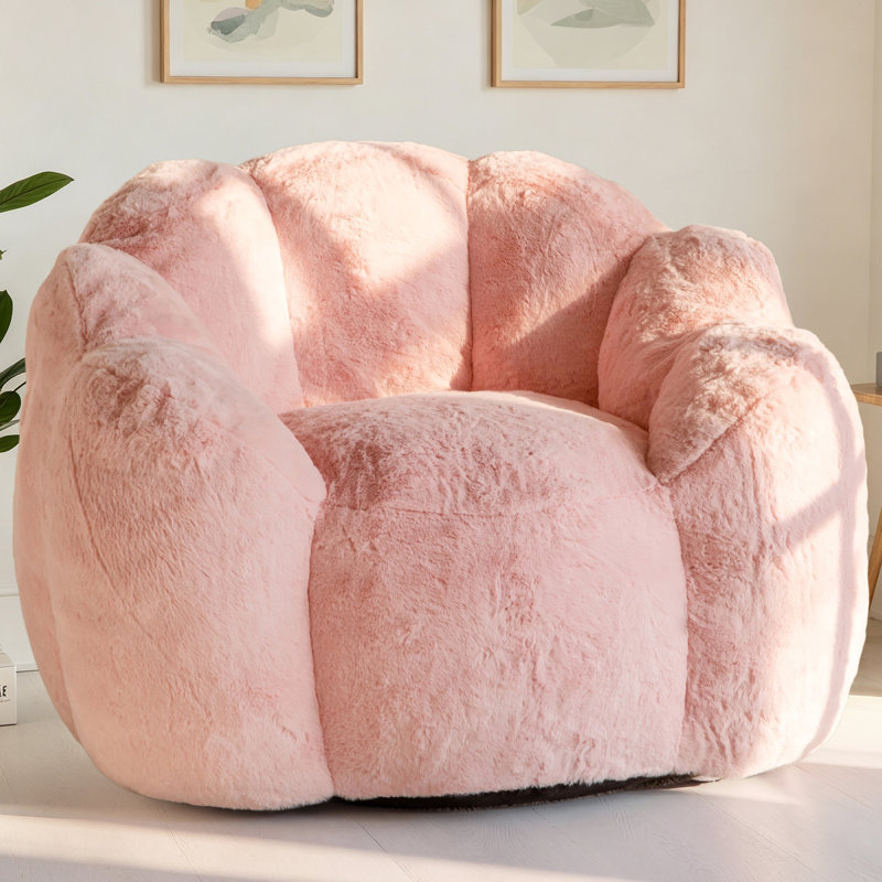 Floral Shaped Bean Bag Chair, Pink Faux Fur , Single